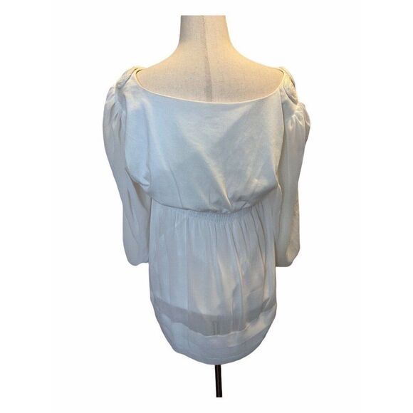 eci NY Womens Ivory Rosette Ribbon Neckline Sheer Triple Tier Bottom Blouse 10 - Picture 4 of 11